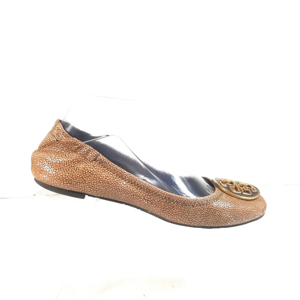 Tory Burch Reva Tumbled Brown Ballet Flats Sz 7 M